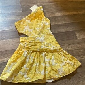 Peppermayo Yellow Floral One-Shoulder Dress
